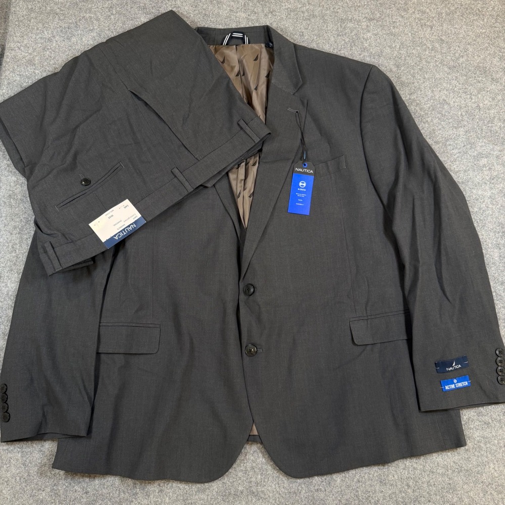 Nautica Mens 54R W48 Charcoal Gray 2-Piece Modern Fit Bi-Stretch Suit NA000276